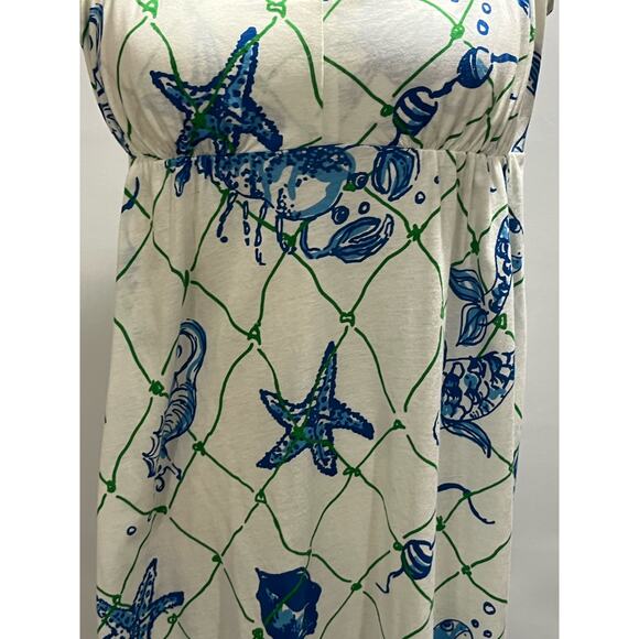 Lilly Pulitzer White and Blue Sea Print Cotton Summer Dress sz Med 0 - Picture 9 of 10